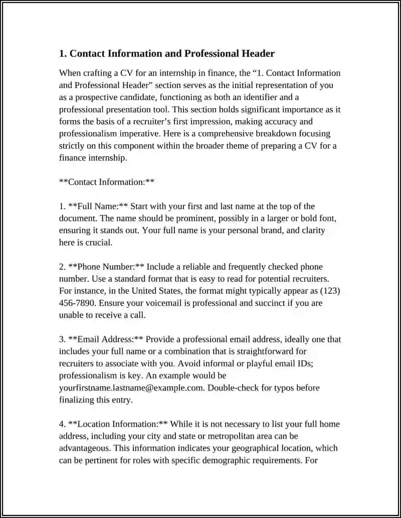 CV FOR AN INTERNSHIP IN FINANCE 3