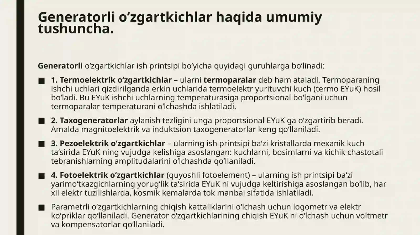 Generatorli o'zgartkichlar 3