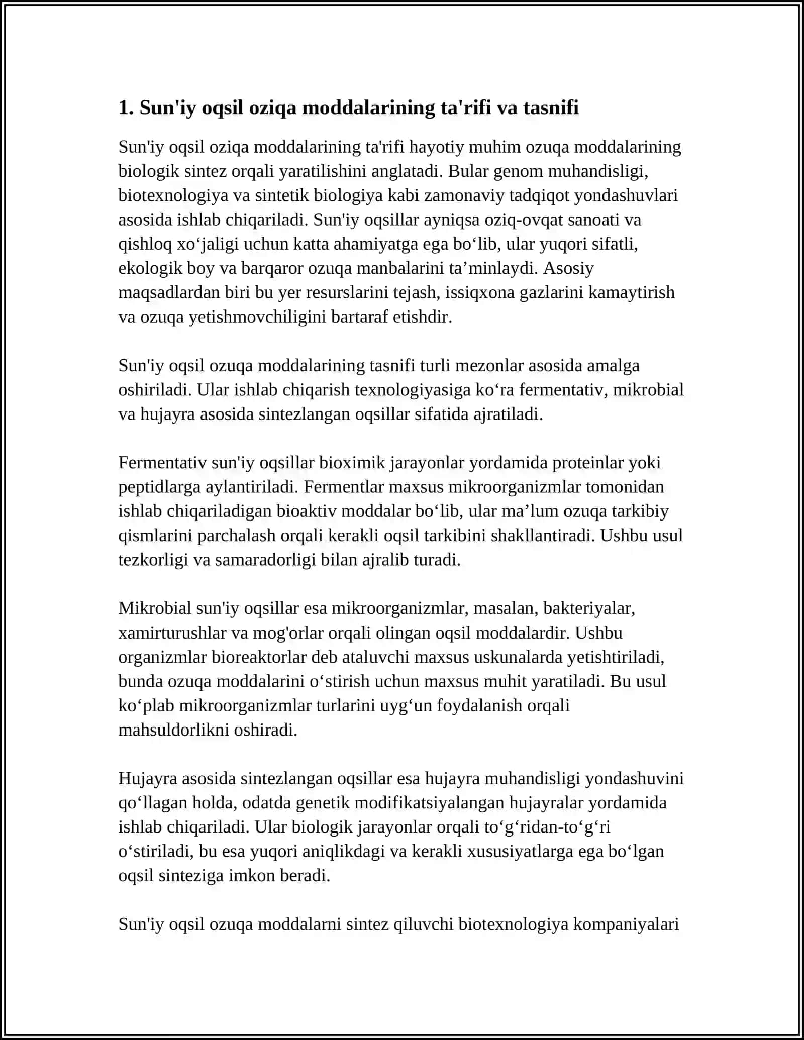 SUN'IY OQSIL OZUQA MODDALARINING ISHLAB CHUQARILISHI VA KELGUSIDAGI IMKONIYATLAR 3