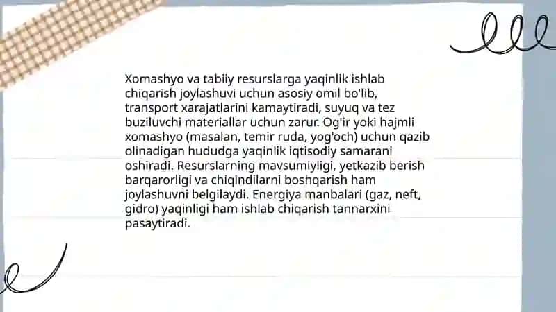 Ishlab chiqarish joylashtirish uchun ta'sir etuvchi omillar 3