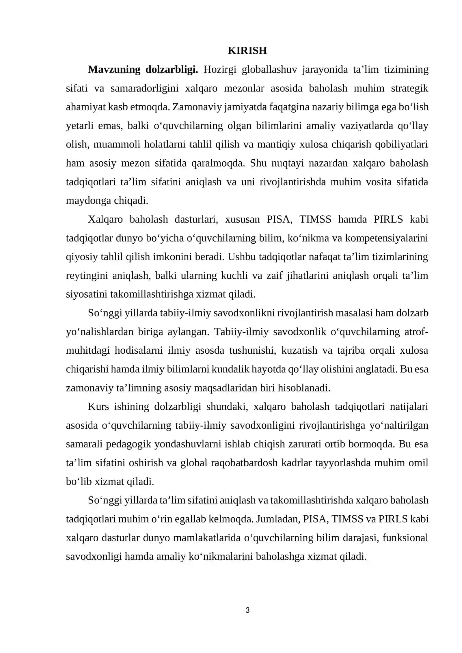 XALQARO BAHOLASH TADQIQOTLARI VA ULARNING O‘QUVCHILARDA TABIIY-ILMIY SAVODXONLIKNI RIVOJLANTIRISHDAGI AHAMIYATI 3