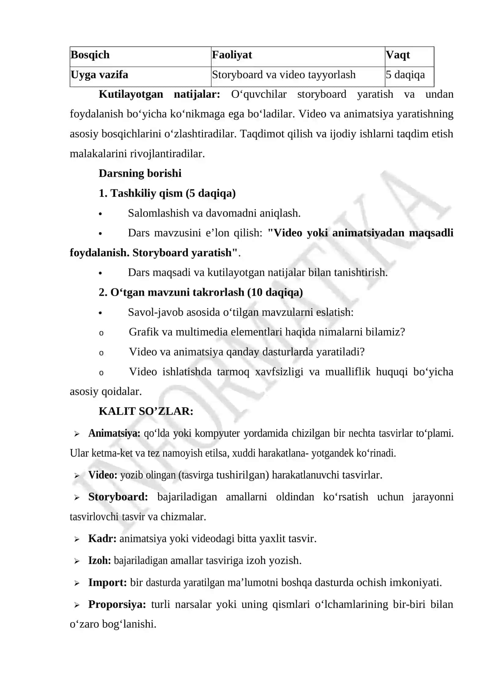 Video yoki animatsiyadan maqsadli foydalanish. Storyboard yaratish 3