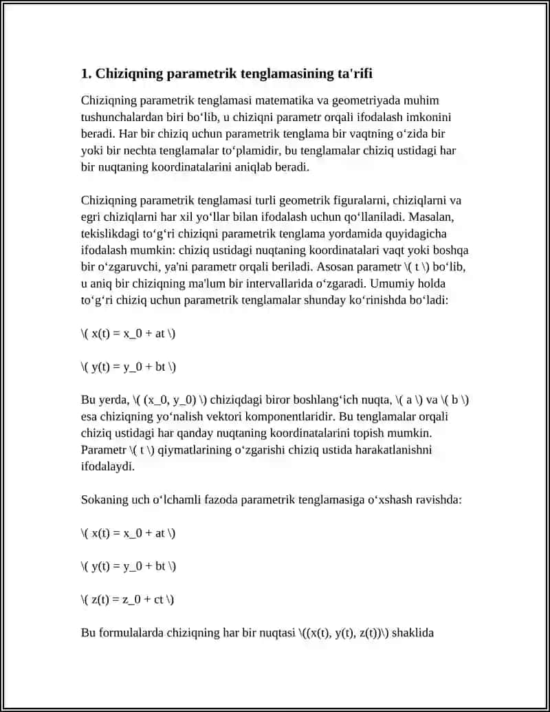 CHIZIQLARNING PARAMETRIK TENGLAMASI 3
