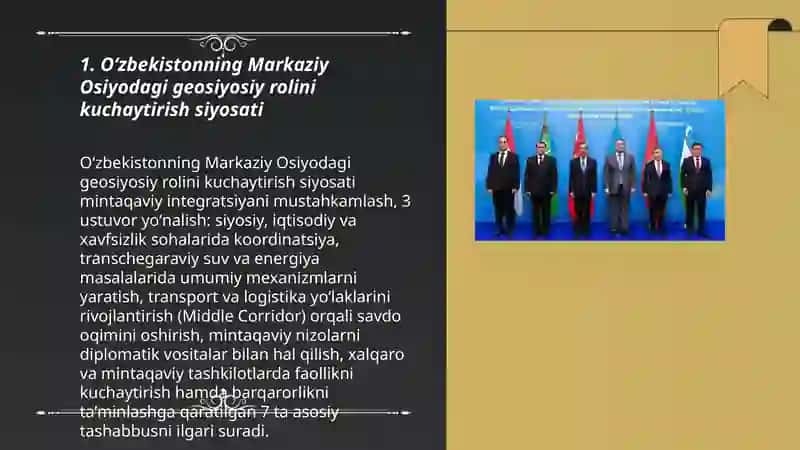 Oʻzbekistonning markaziy Osiyoda tinchlik va barqarorlikni taʼminlashdagi oʻrni 3