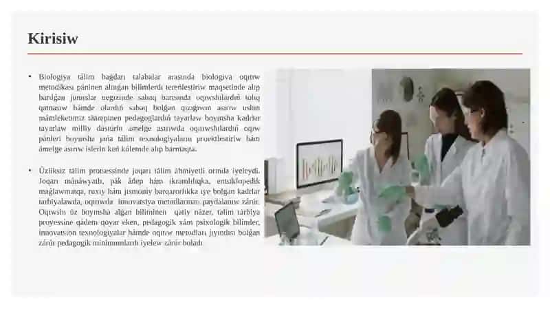 Biologiya oqıtıwshısınıń sabaqqa tayarlıǵın shólkemlestiriw usılları hám metodları 3
