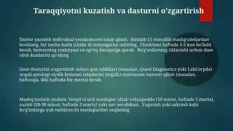 Podagra kasalligida maxsus mashqlarni tanlash va Jismoniy mashqlar majmuasini tuzish 3