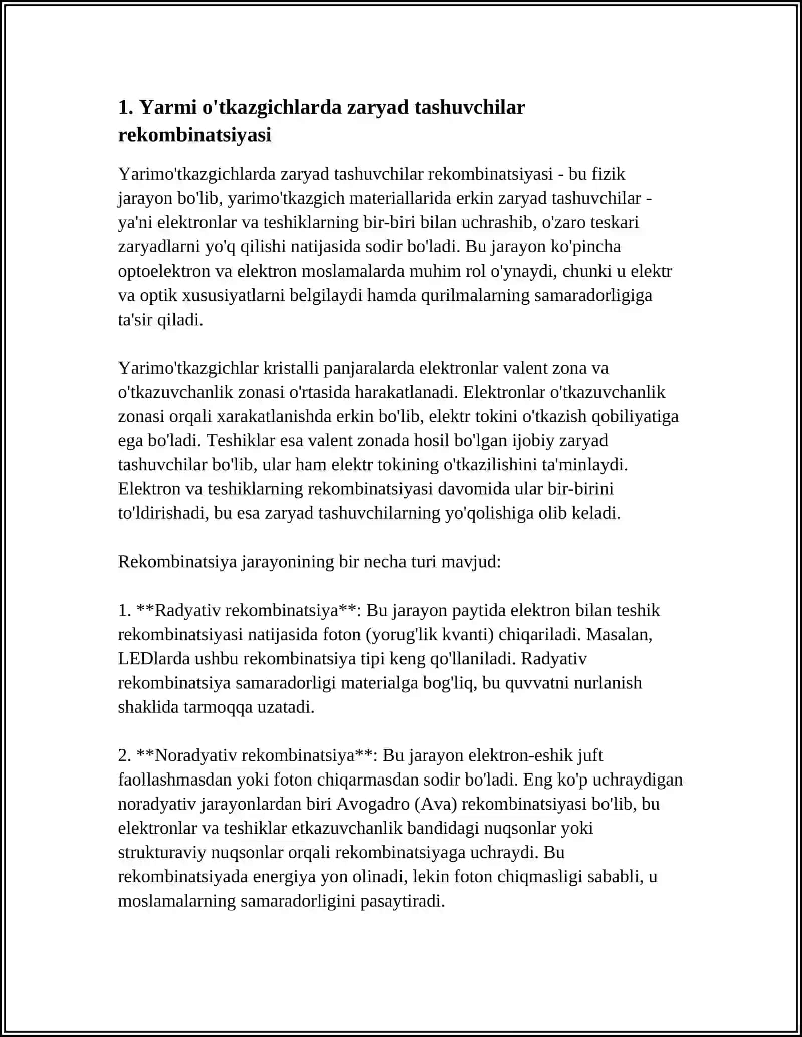 YARIMÕTGAZICHLARDA GENERATSIYA VA REKOMBINATSIYA JARAYONLARI 3