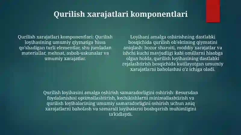 Qurilish Ob'ekti Bahosini Aniqlash 3