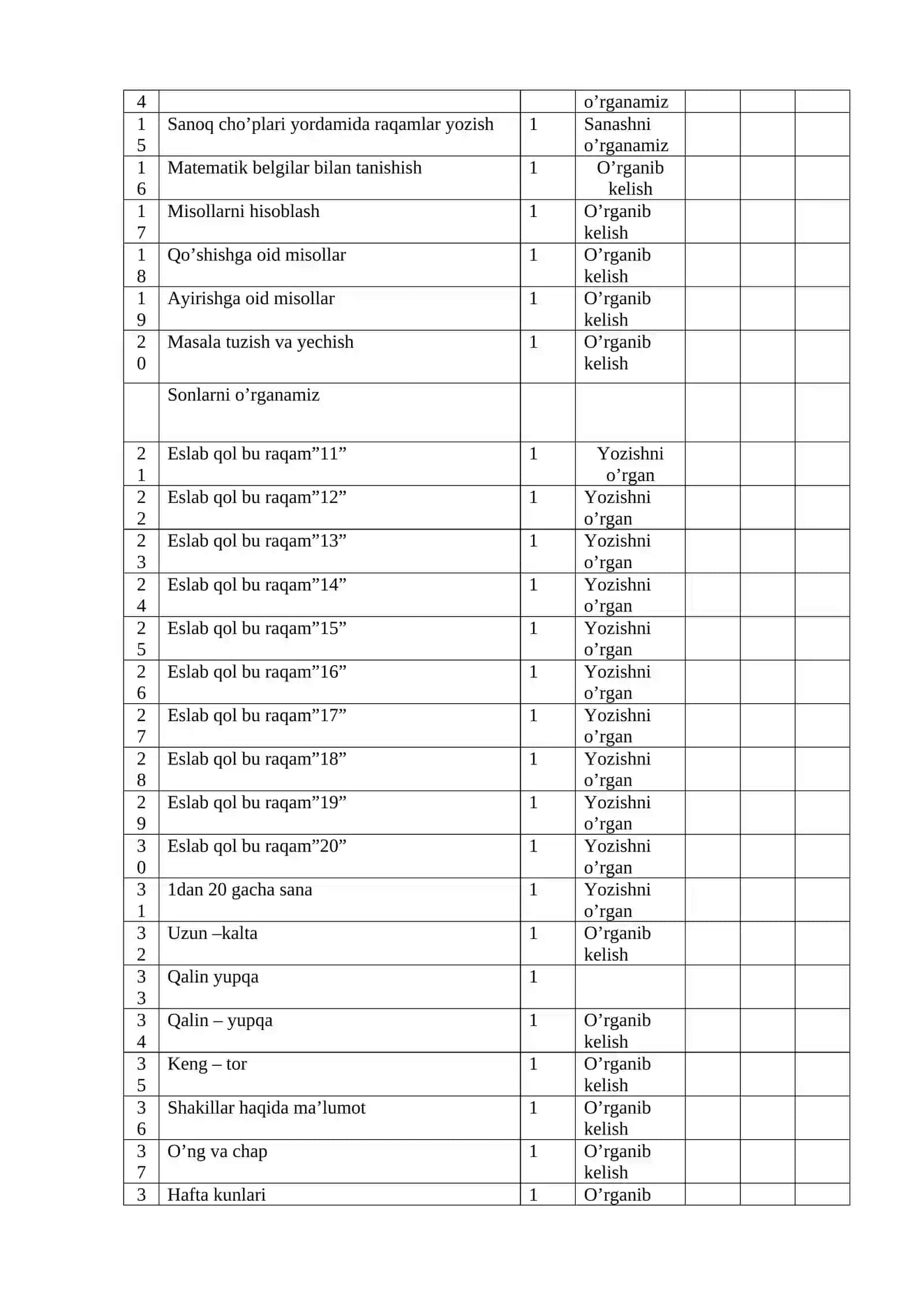 5-6 yoshli bolalar uchun reja Nutq o'stirish O’qitish Uchun Taqvim Rejasi 3