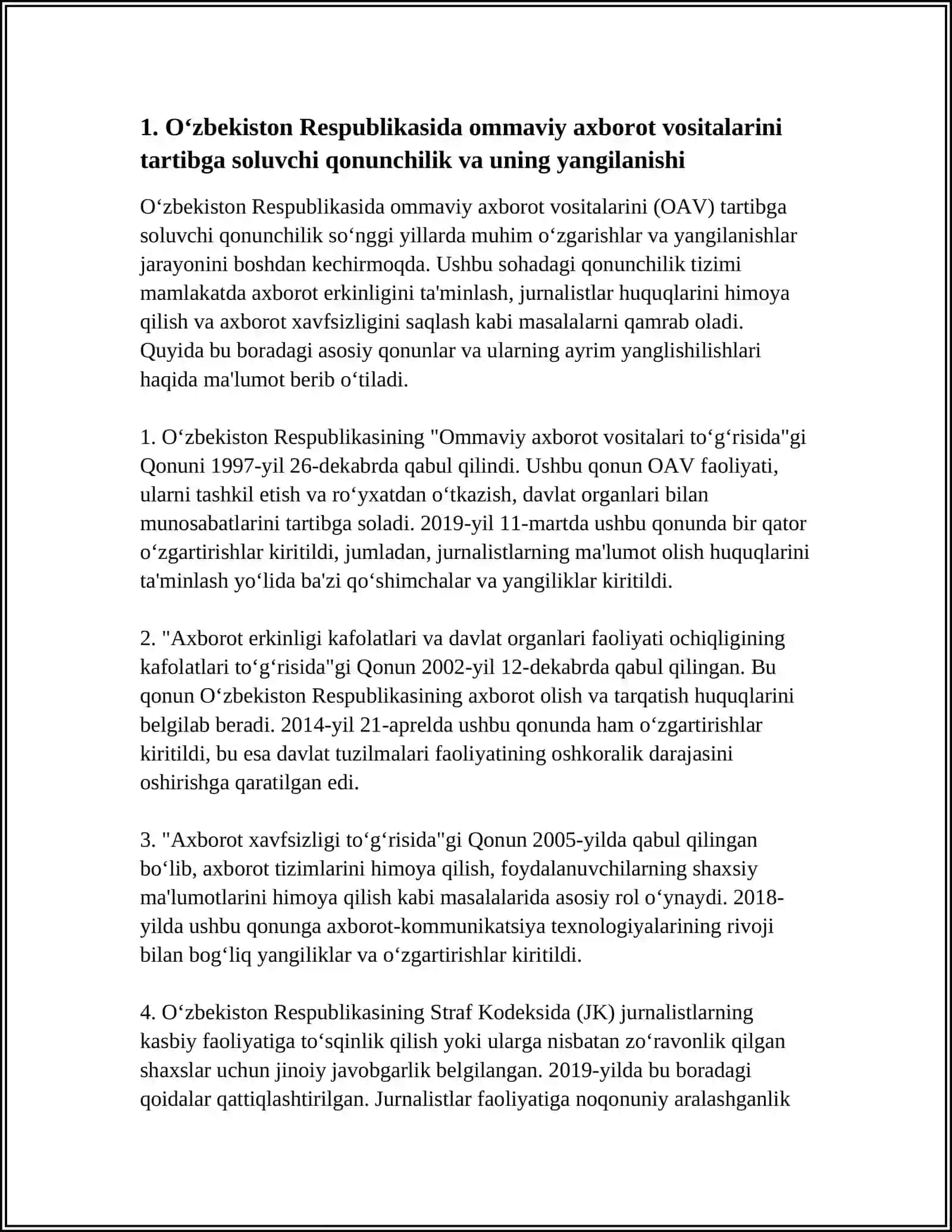 O‘zbekiston Respublikasida Ommaviy Ax borot Vositalarining Faoliyati 3