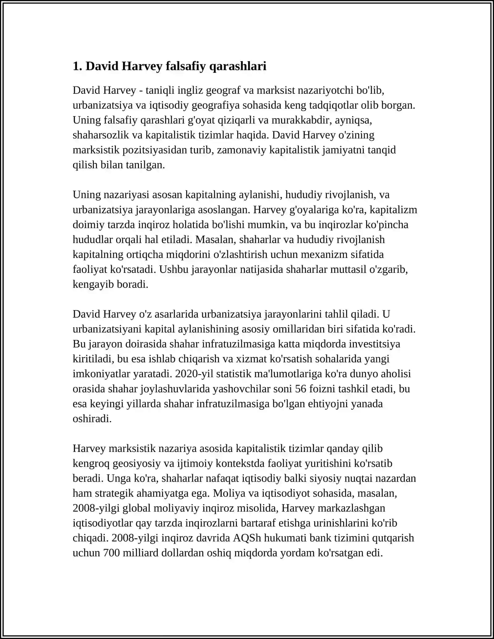 DAVID HARVEY NING SOTSIOLOGIYA FANIGA QO’SHGAN HISSASI 3