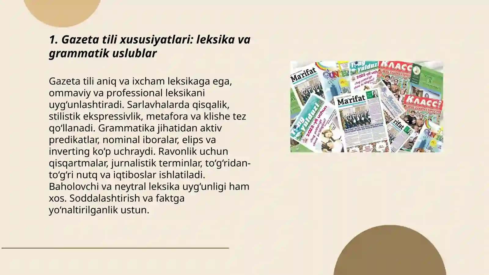 Gazeta tili va uslubi. OAV materiallari ustida ishlash 3