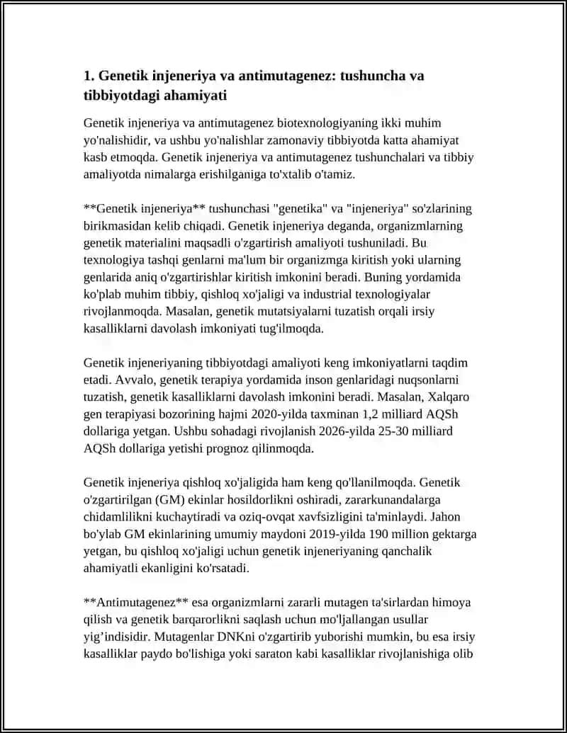 GENETIK INJENERIYANING YIBBIYOTDAGI ROLI. ANTIMUTAGINEZ 3
