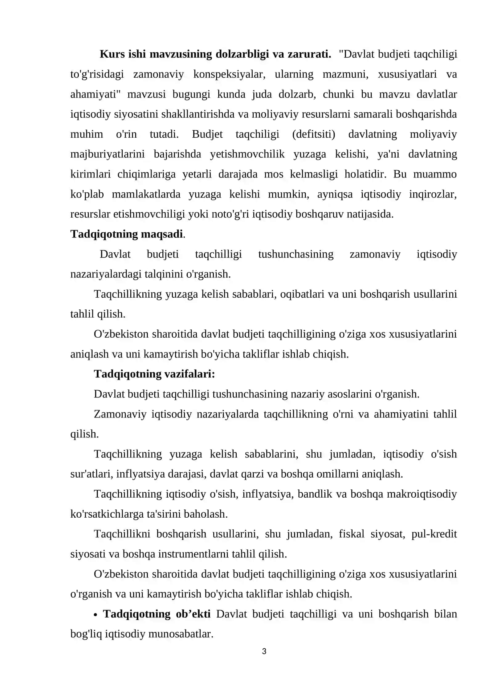 Davlat budjeti taqchiligi to'g'risidagi zamonaviy konspeksiyalar ularning mazmuni xususiyatlari va ahamiyati mavzusida kurs ishi 3
