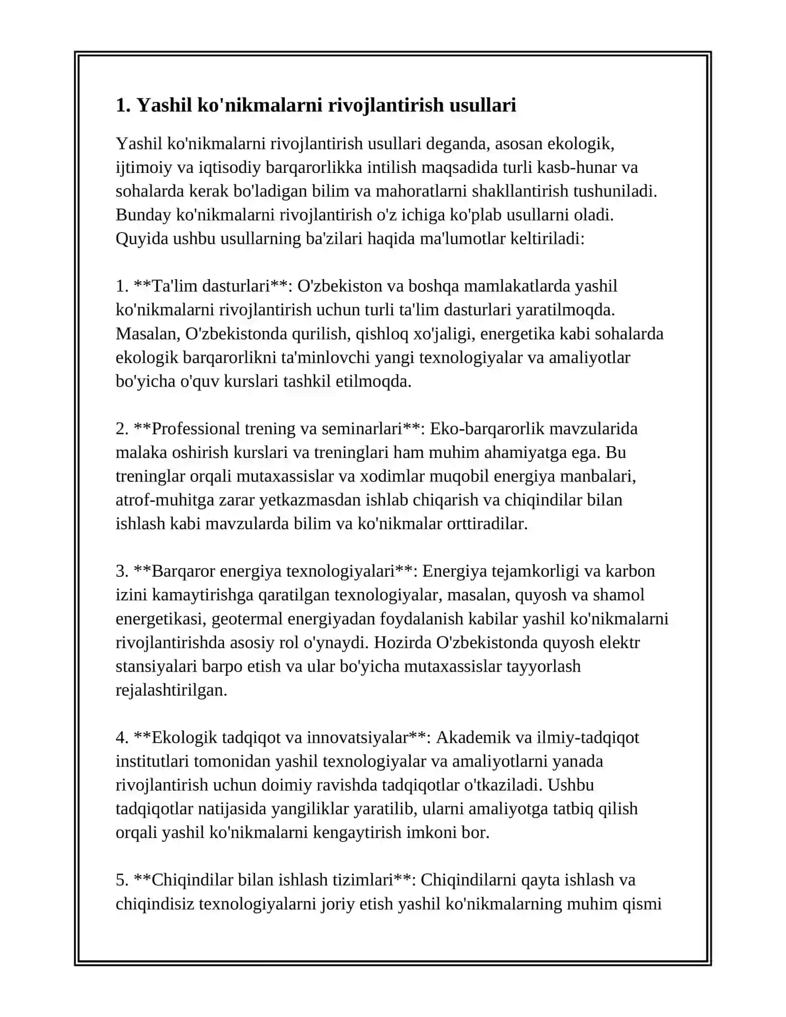 YASHIL KOʻNIKMALAR VA UNING FOYDALI JIHATLARI 3