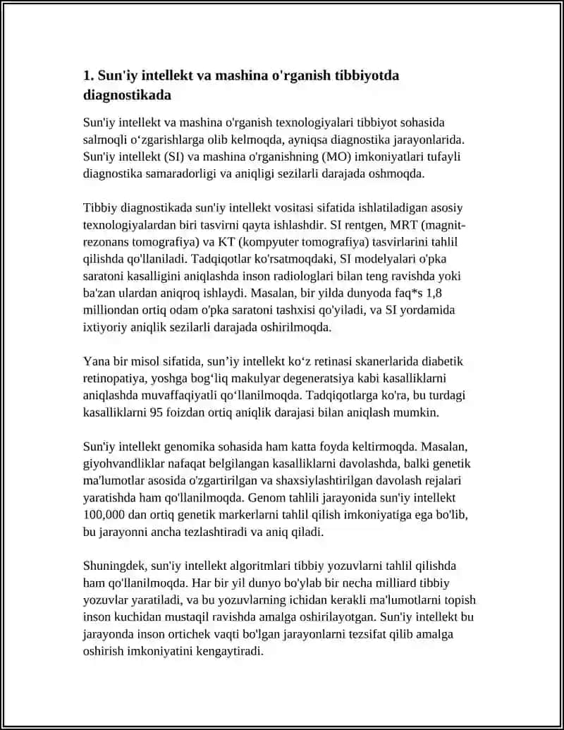 Sun'iy intellekt va mashina o'rganish tibbiyotda diagnostikada 3