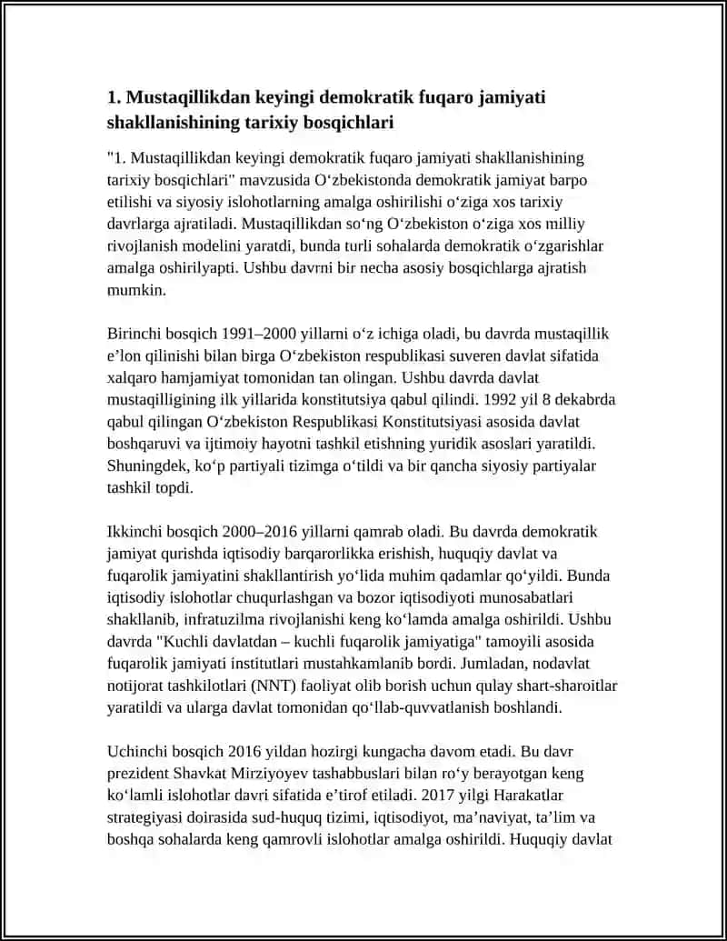 OʻZBEKISTON DEMOKRATIK FUQAROLIK JAMIYATI ASOSLARINING SHAKLLANTIRILISHI, AMALGA OSHIRILGAN SIYOSIY ISLOHOTLAR 3