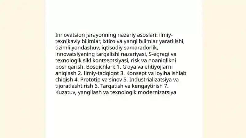 Innovatsion jarayonning bosqichlari va texnologik sikl nazaryalari 3
