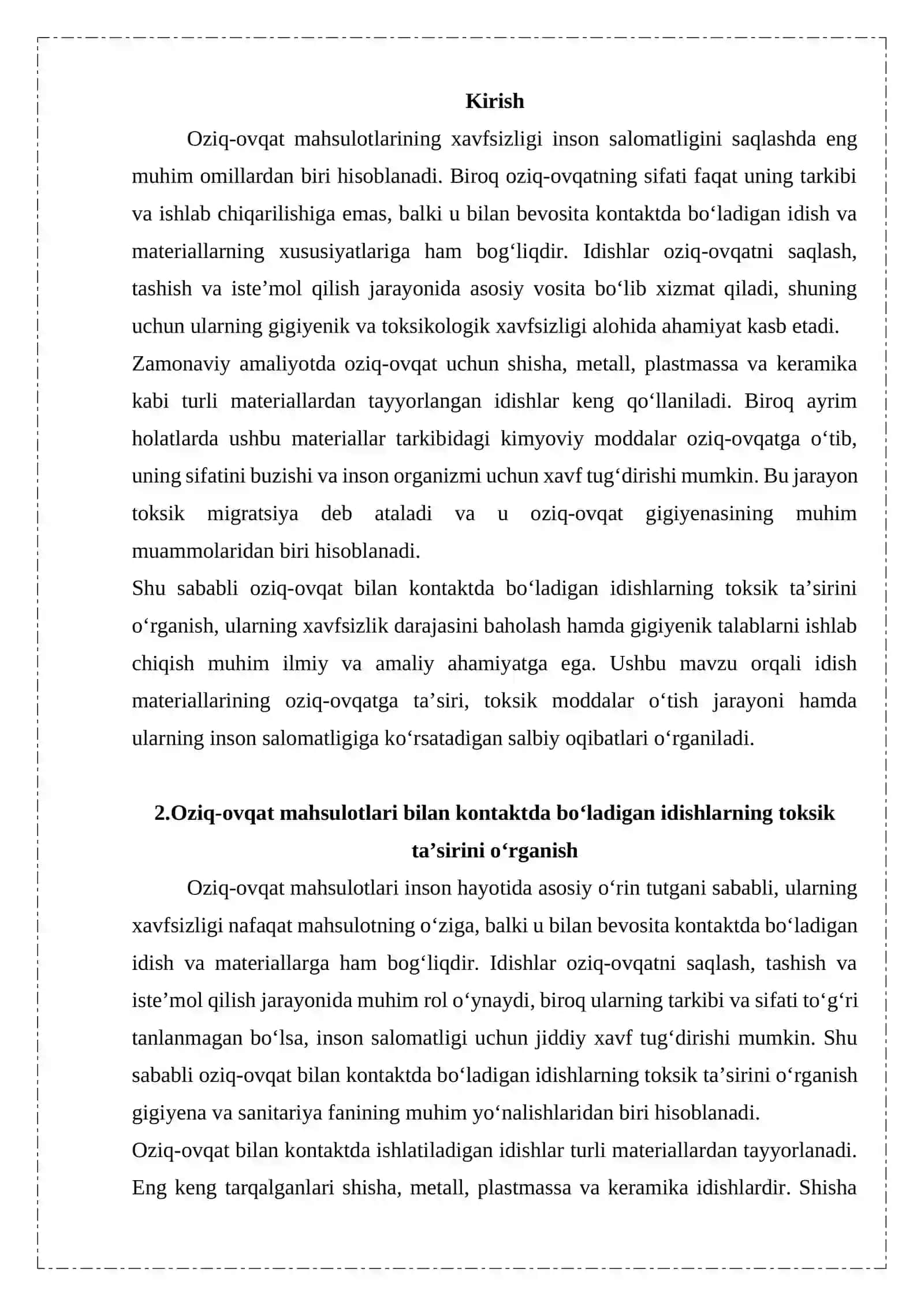 Oziq- ovqat mahsulotlari bilan kontaktda bo’ladigan idishlarning toksik ta’sirini o’rganish 3