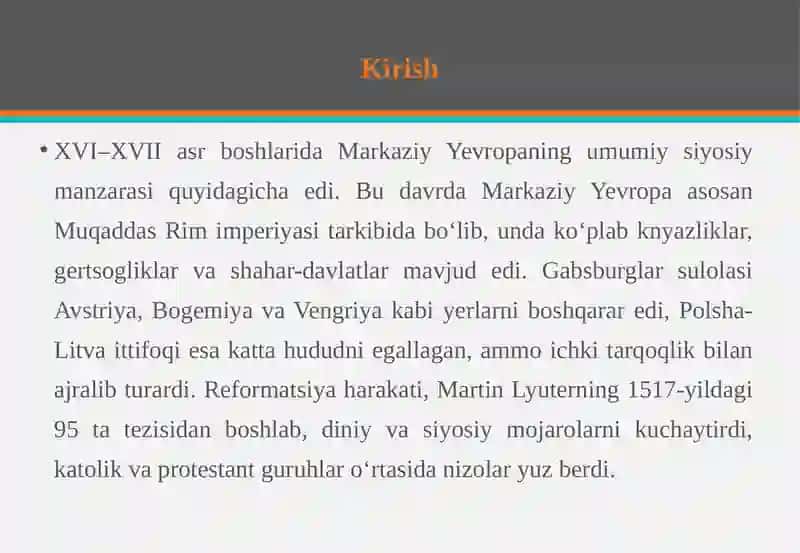 XVI-XVII asrning birinchi yarmida Markaziy Yevropa davlatlari 3