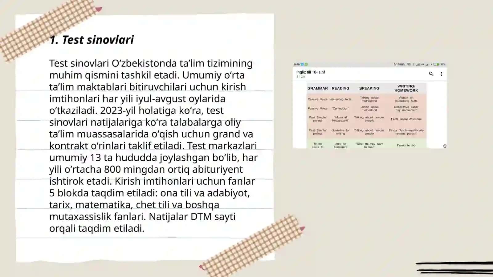 Test sinovlari 3