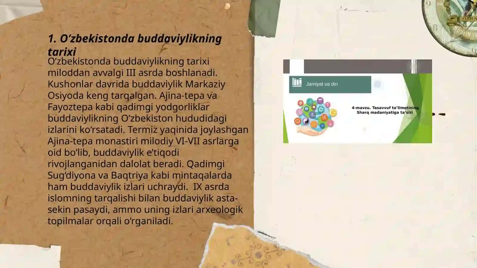O‘zbekistonda buddaviylik dinining ildizlari (Qoratepa, Fayoztepa, Dalvarzintepa) va hozirgi zamon 3