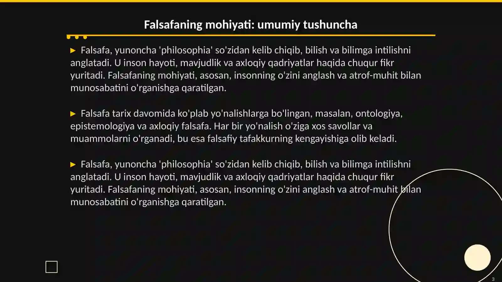 Falsafaning mohiyatiga oid sharq va garb mutaffakir tariflarini tasniflash va ular haqida slayd tayorlash 3