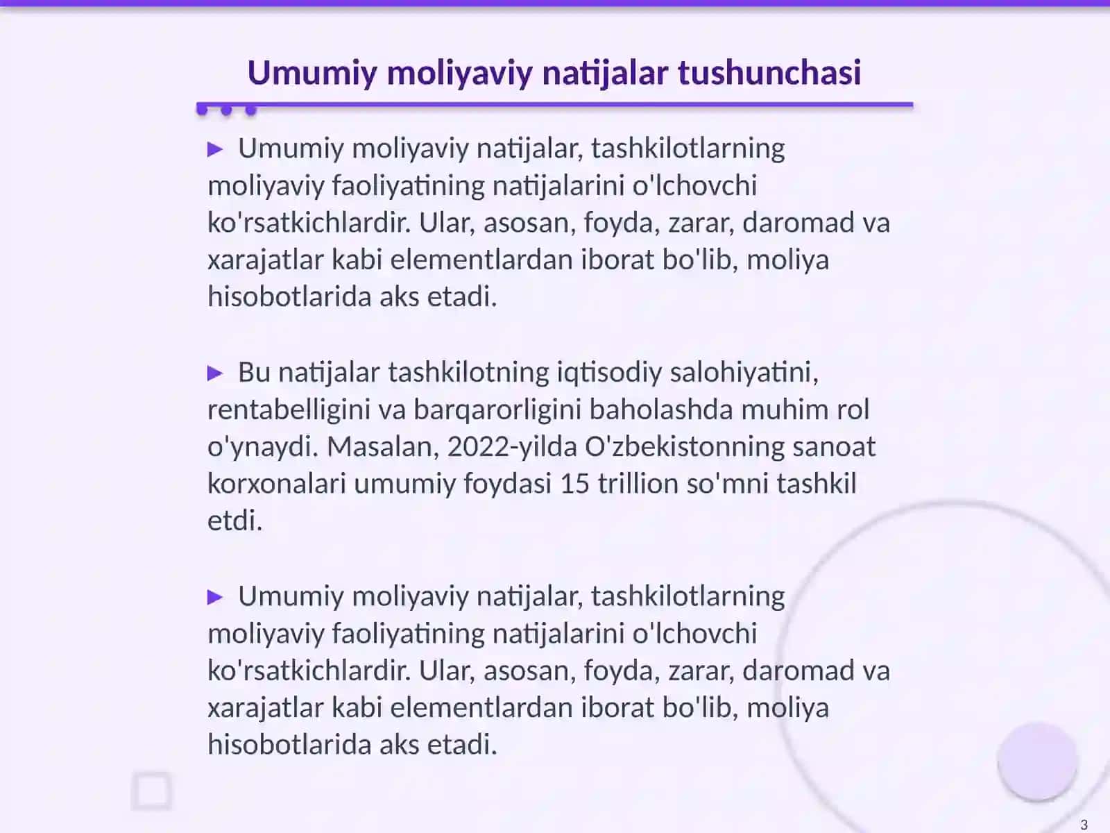 Umumiy moliyaviy natijalarning tarkibi VA tuzulishini tahlili 3