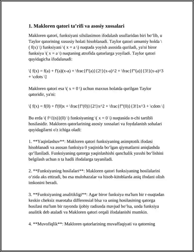 Makloren va Taylor Qatorlari 3