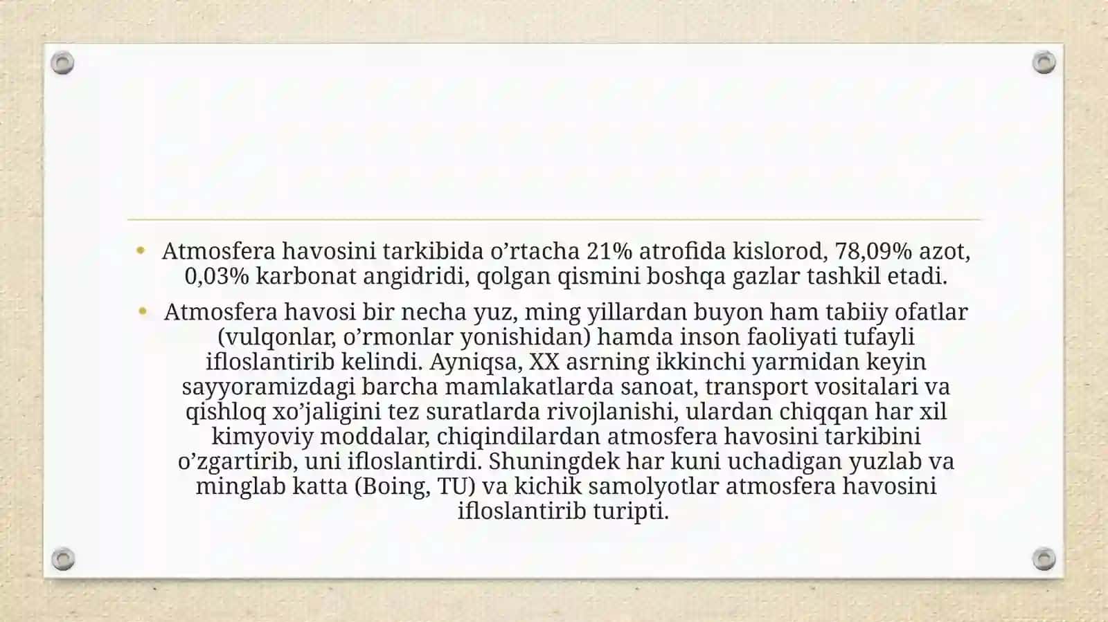 Atmosfera havosi tarkibini inson organizmi uchun ahamiyati 3