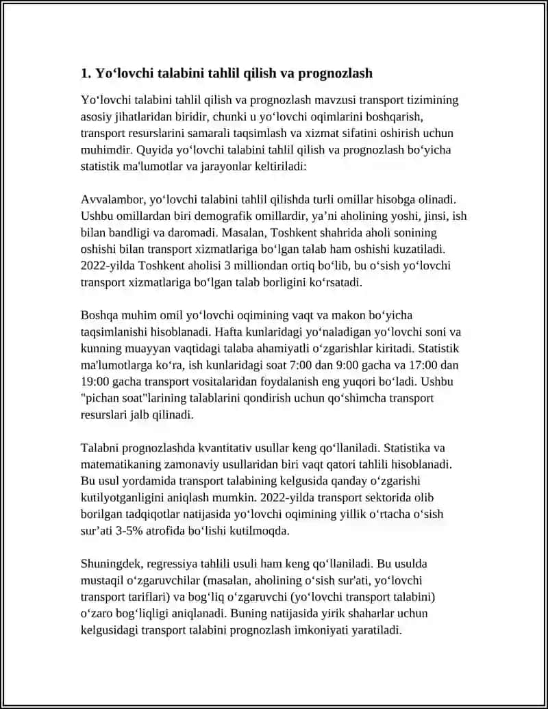 Yo‘lovchi talabini tahlil qilish va prognozlash 3