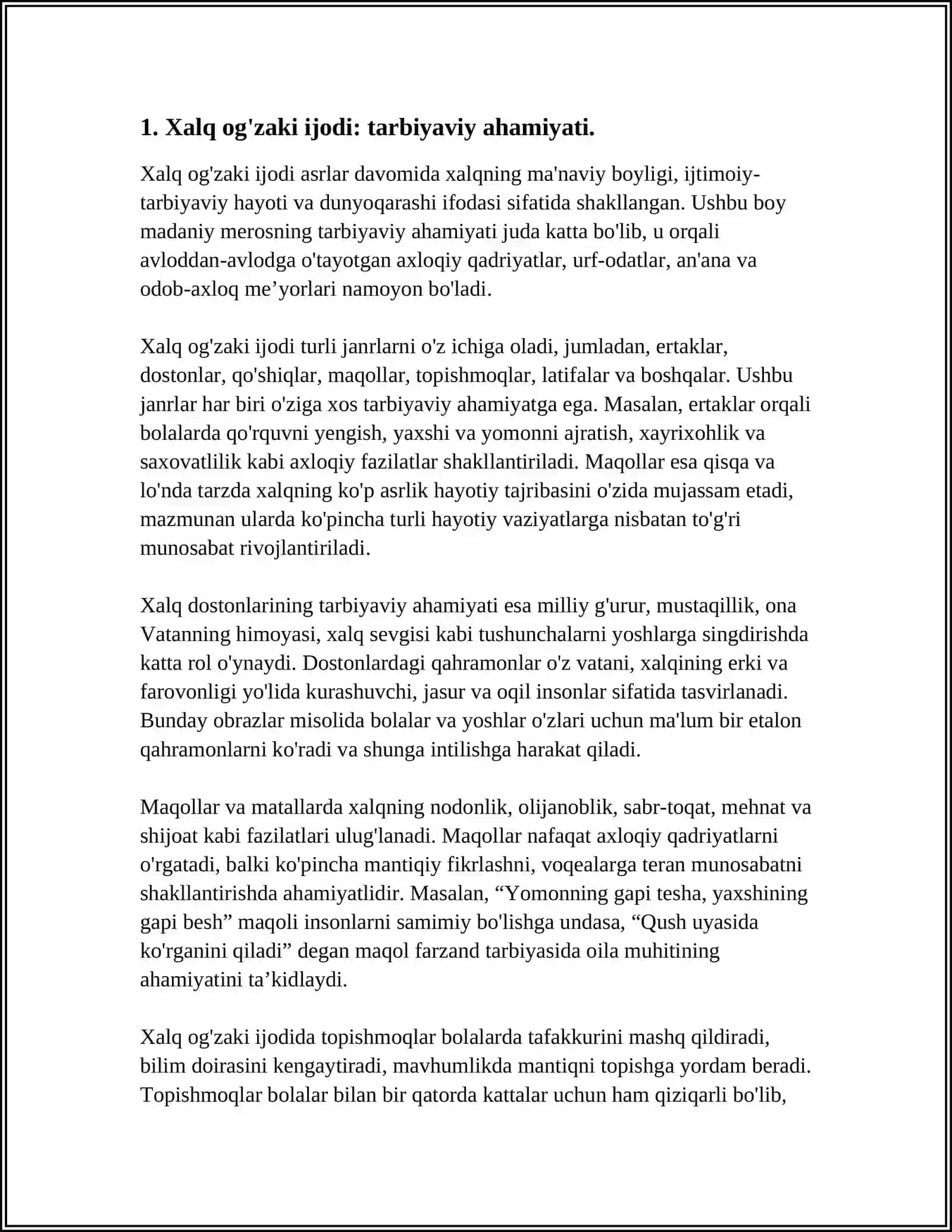 XALQ OG'ZAKI IJODI NAMUNALARIDAN TARBIYAVIY MAQSADLARDA FOYDALANISH YO'LLARI 3
