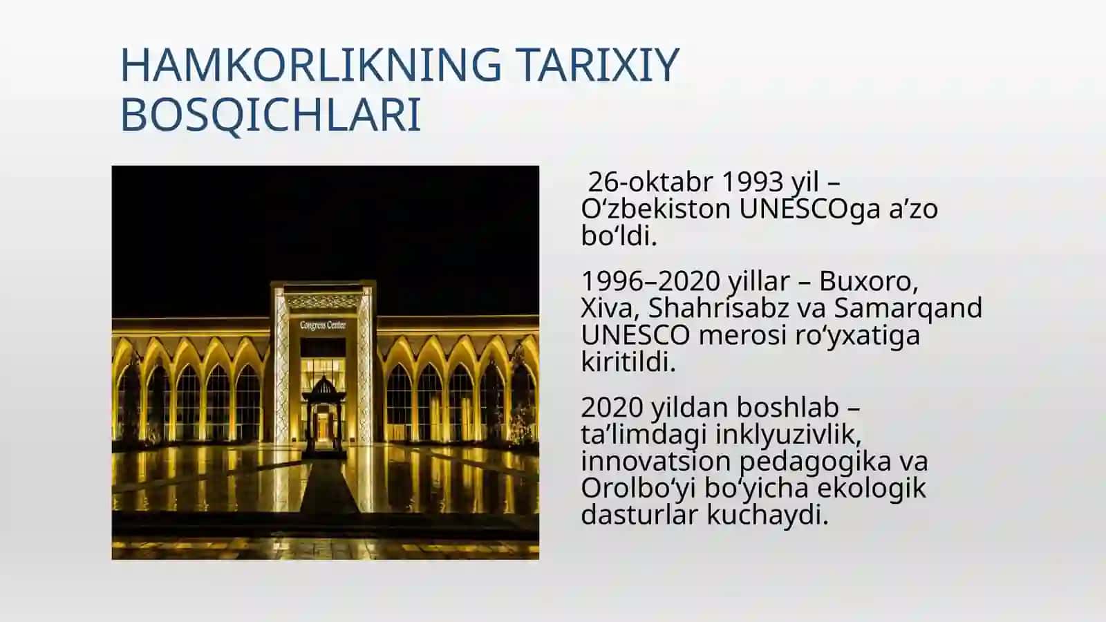 UNESCO– Birlashgan Millatlar Tashkilotining taʼlim, fan va madaniyat sohasidagi ixtisoslashgan muassasasi 3