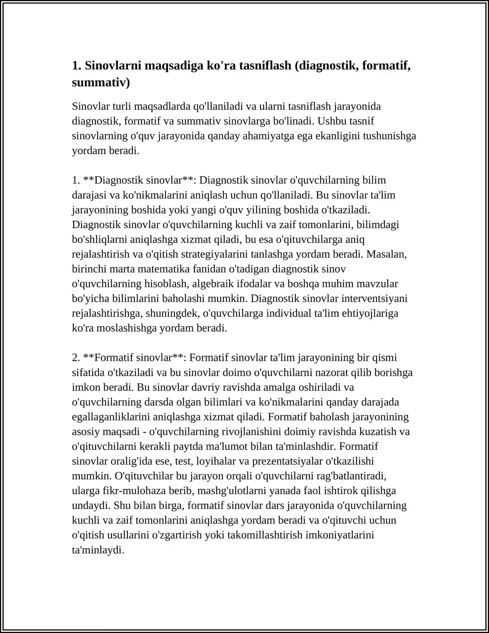 SINOVLARNING TURLARI VA TASNIFLANISHI 3