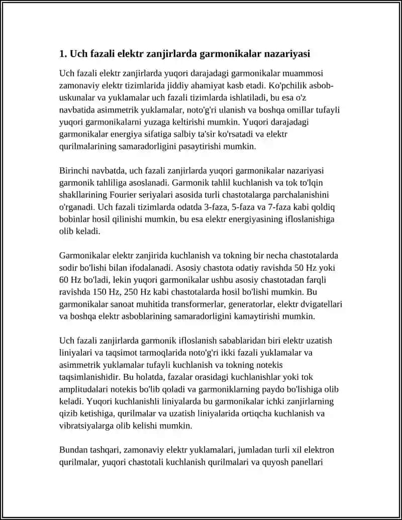 Uch fazali elektr zanjirlarda yuqori garmonikalar nazariyasi 3