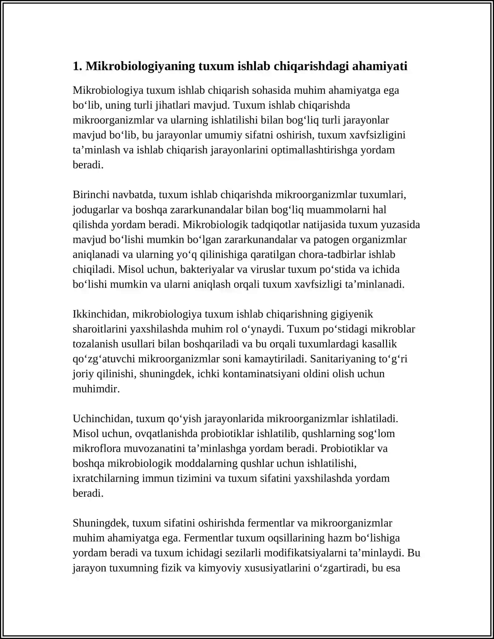 OZIQ-OVQAT SANOATIDA TUXUM ISHLAB CHIQARISHDA MIKROORGANIZMLARNING OʻRNI 3