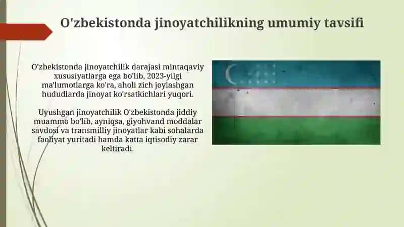 O‘zbekistonda jinoyatchilikning umumiy tavsifi: turlari, sabablari va holati 3