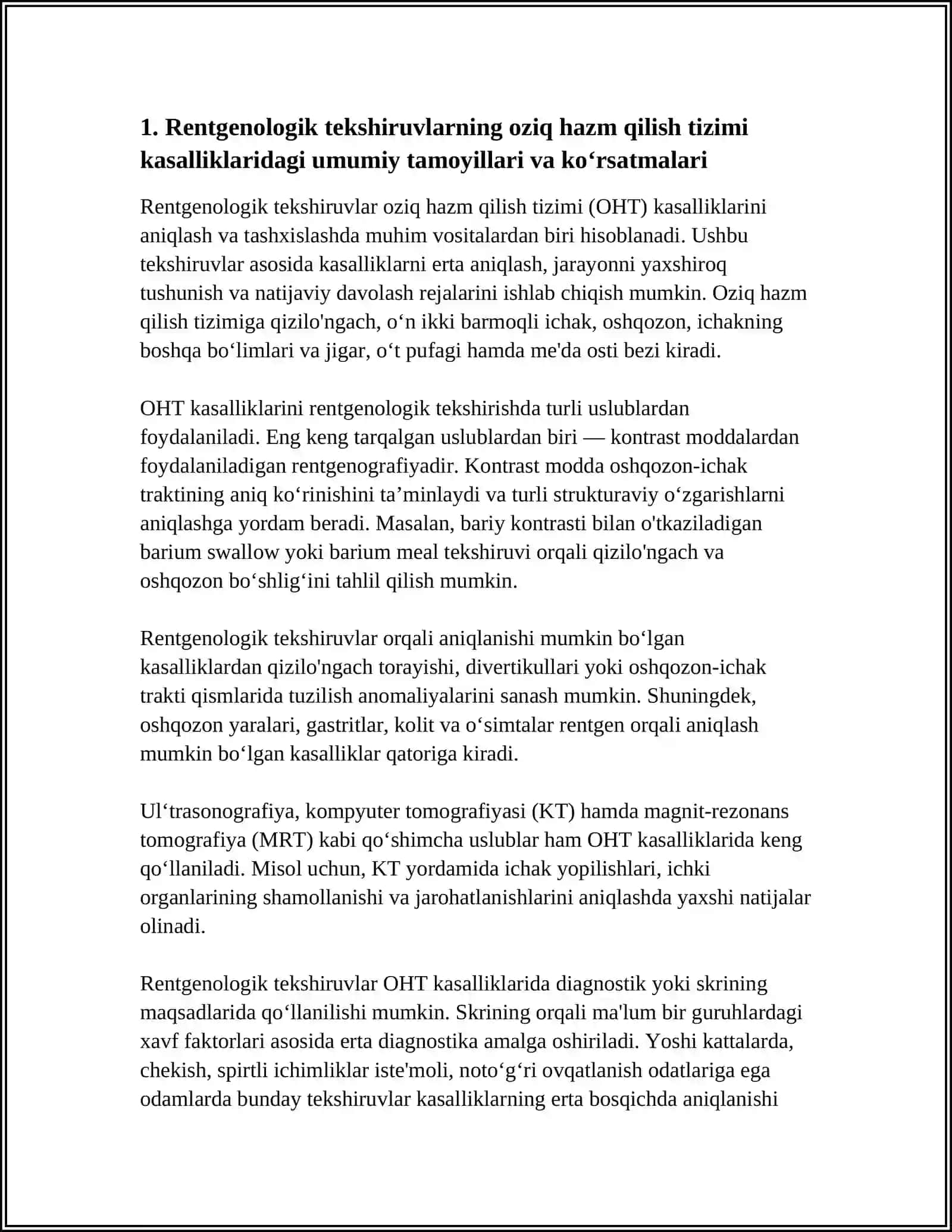 OVQAT XAZM QILISH TIZIMIKASALIKLARIDA RADIOLOGIK TEKSHIRISH 3