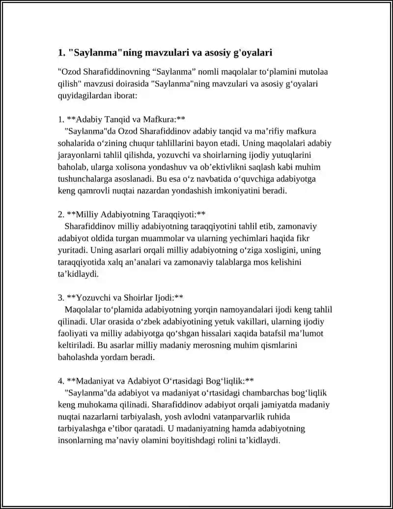 OZOD SHARAFIDDINOVNING “SAYLANMA” NOMLI MAQOLALAR TOʻPLAMINI MUTOLAA QILISH 3