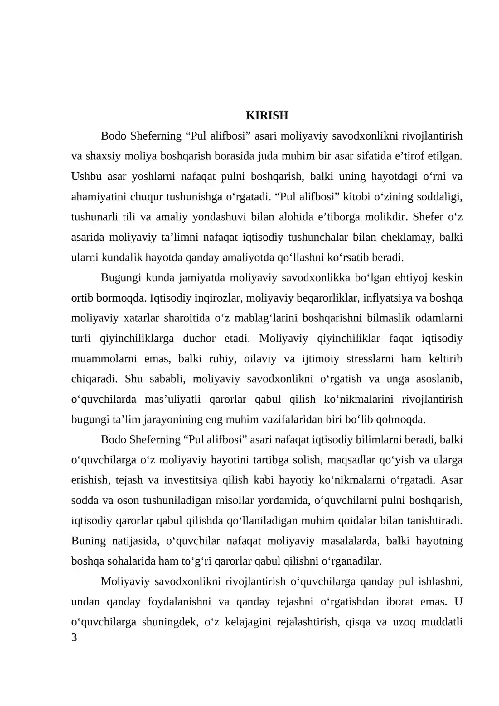 Bodo Sheferning “Pul alifbosi” asari 3