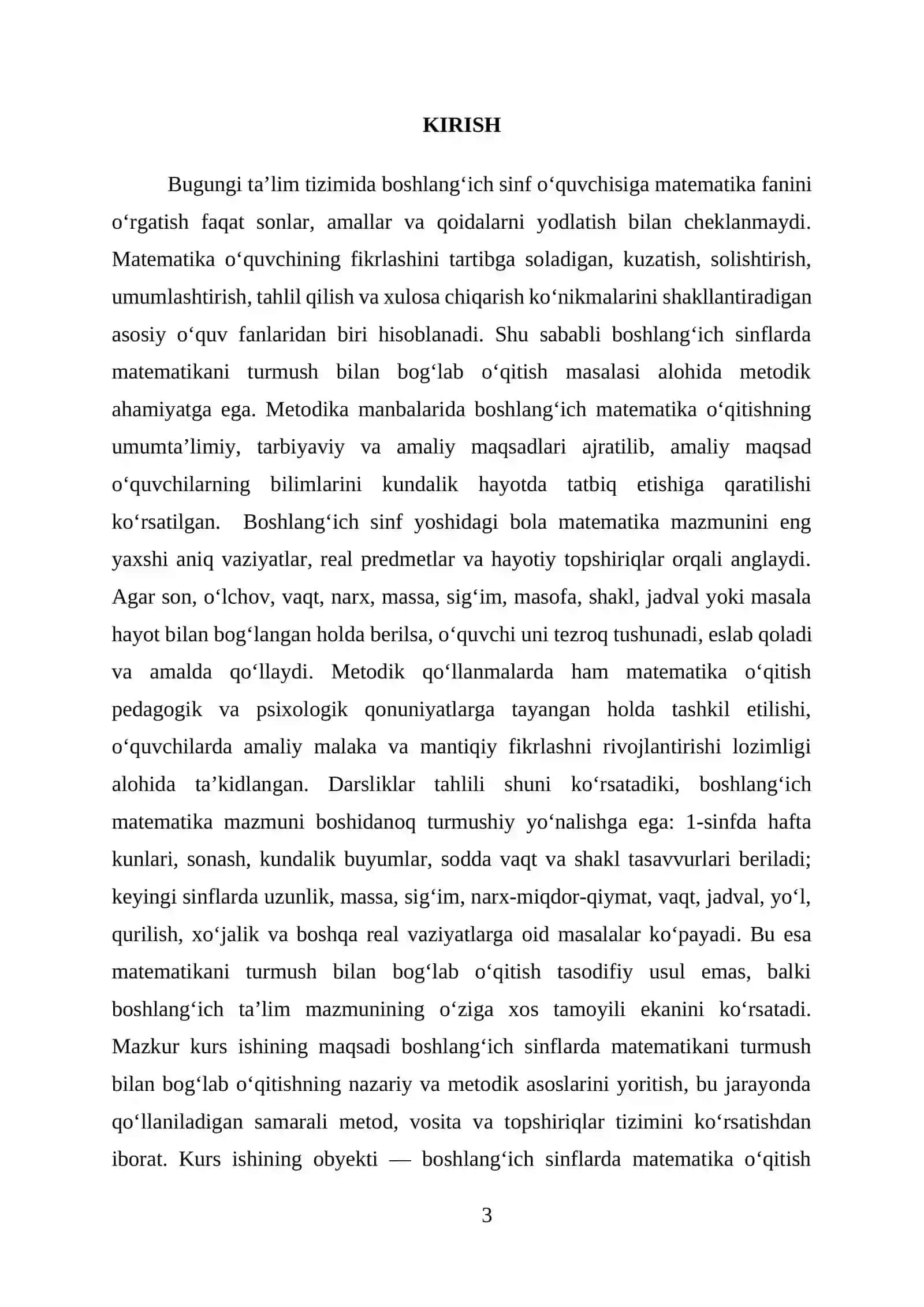 BOSHLANG‘ICH SINFLARDA MATEMATIKANI TURMUSH BILAN BOG‘LAB O‘QITISH 3