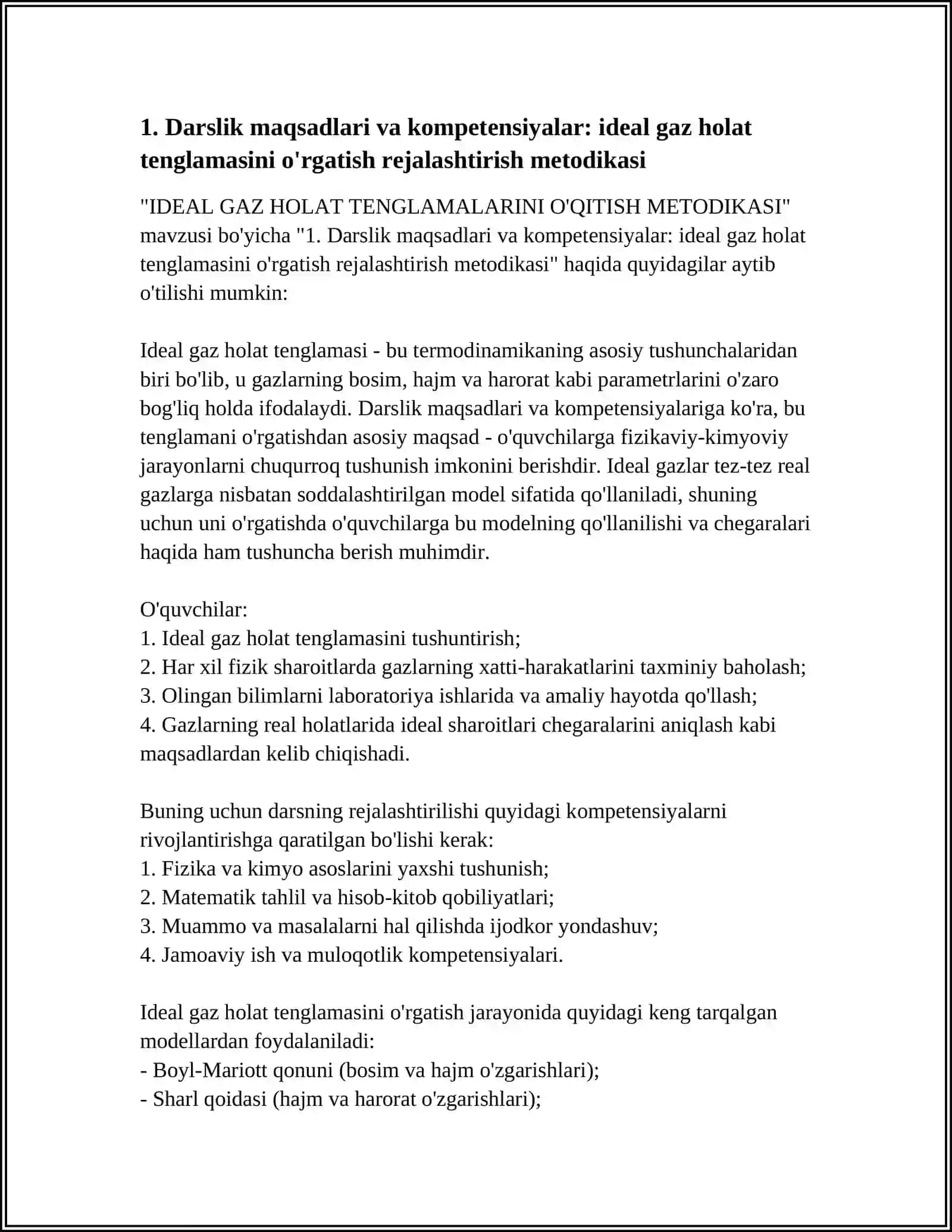 IDEAL GAZ HOLAT TENGLAMALARINI O'QITISH METODIKASI 3