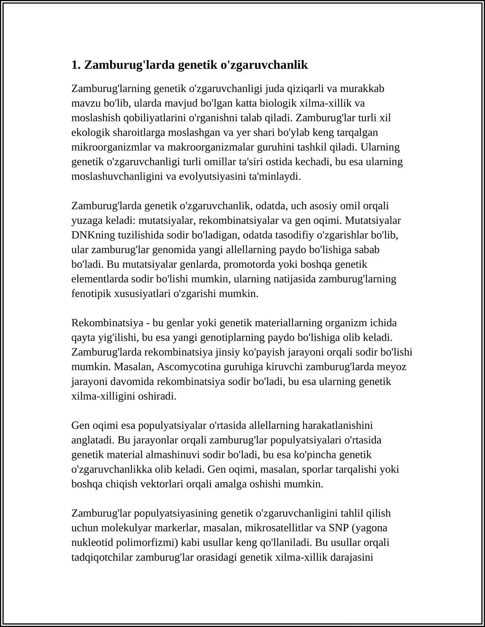 ZAMBURUG‘LARNING O‘ZGARUVCHANLIK MEXANIZMI (JINSIY GIBRIDLASH, MUTATSIYA, GETEROKARIOZ, PARASEKSUAL JARAYONLAR. BAKTERIYA VA VIRUSLARNING O‘ZGARUVCHANLIGI 3