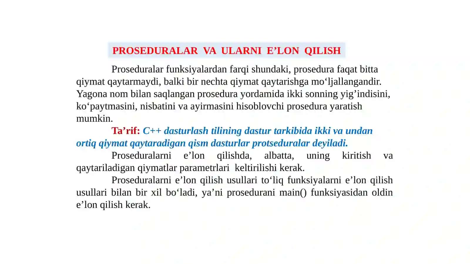 C++ DASTURLASH TILIDA BIR NECHTA QIYMAT QAYTARUVCHI QISM DASTURLARNI YARATISH VA ULARDAN FOYDALANISH 3