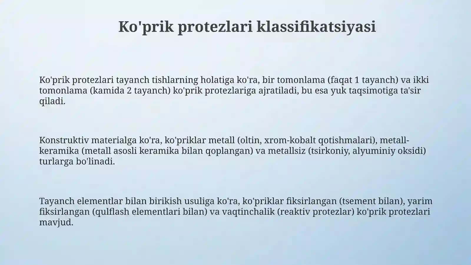 Ko'priksimon protezlar tasnifi 3