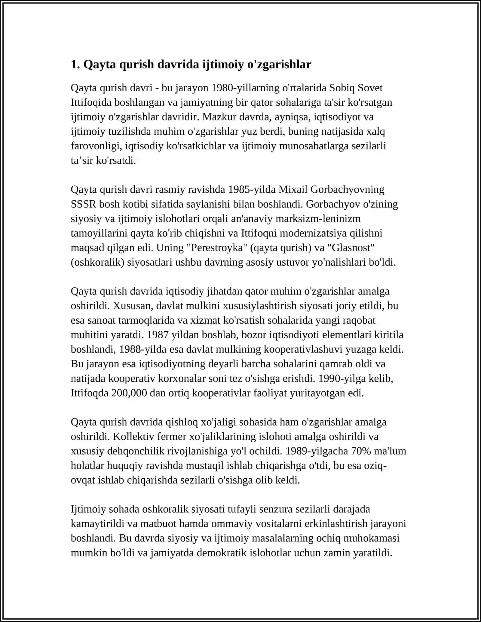 MUSTAQIL ISH Mavzu: QAYTA QURISH YILLARIDA OʻZBEKISTONDAGI IJTIMOIY-SIYOSIY VAZIYAT 3