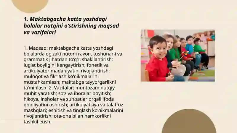 Maktabgacha katta yoshdagi bolalar nutqini o‘stirishning vazifalari,metodlari va vositalari 3