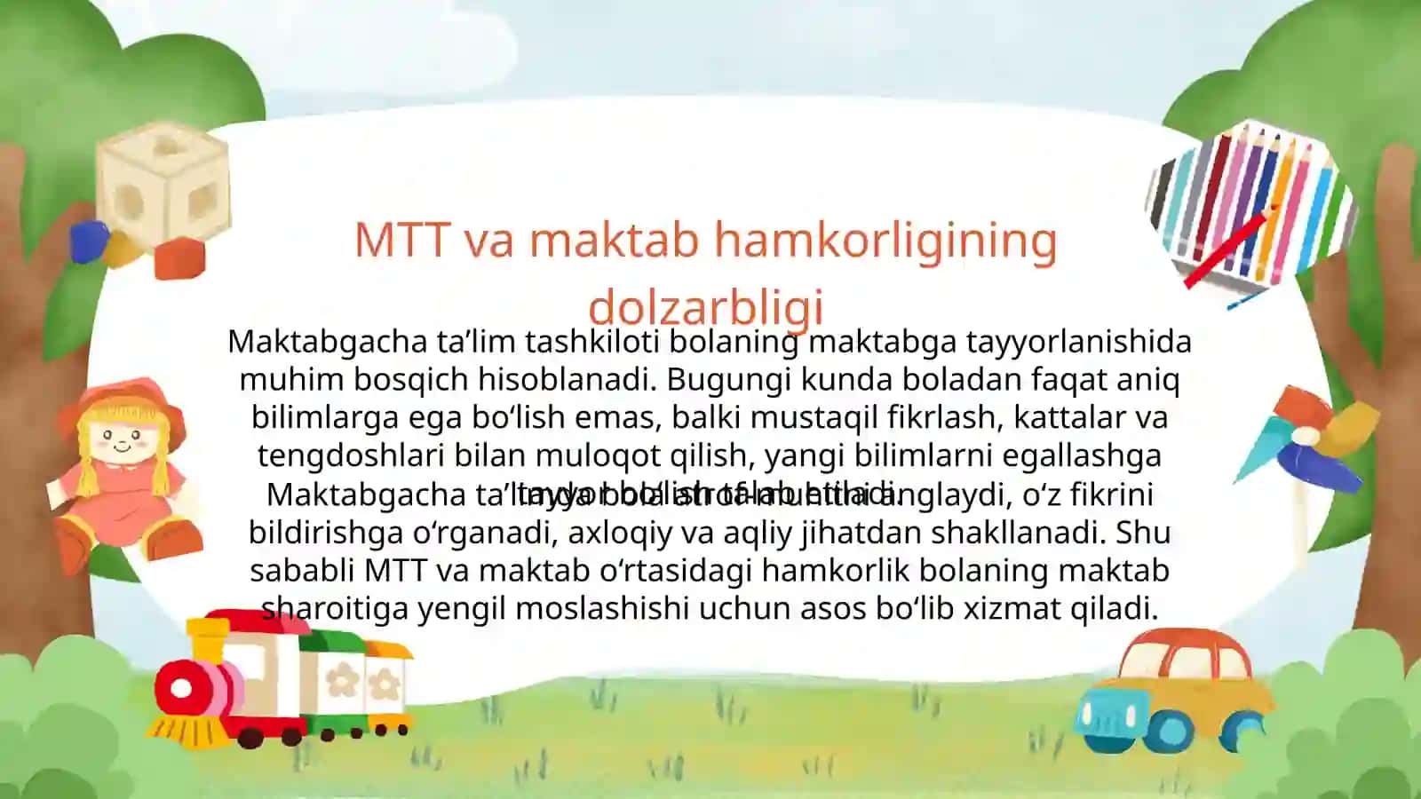 Maktabgacha ta'lim tashkilotining maktab bilan oʻzaro aloqasi 3