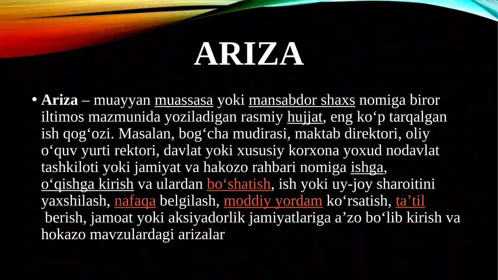 Malumotaxborotxujjatlari: Ariza, Ishonchnoma, Tilxat, Tavsifnoma 3
