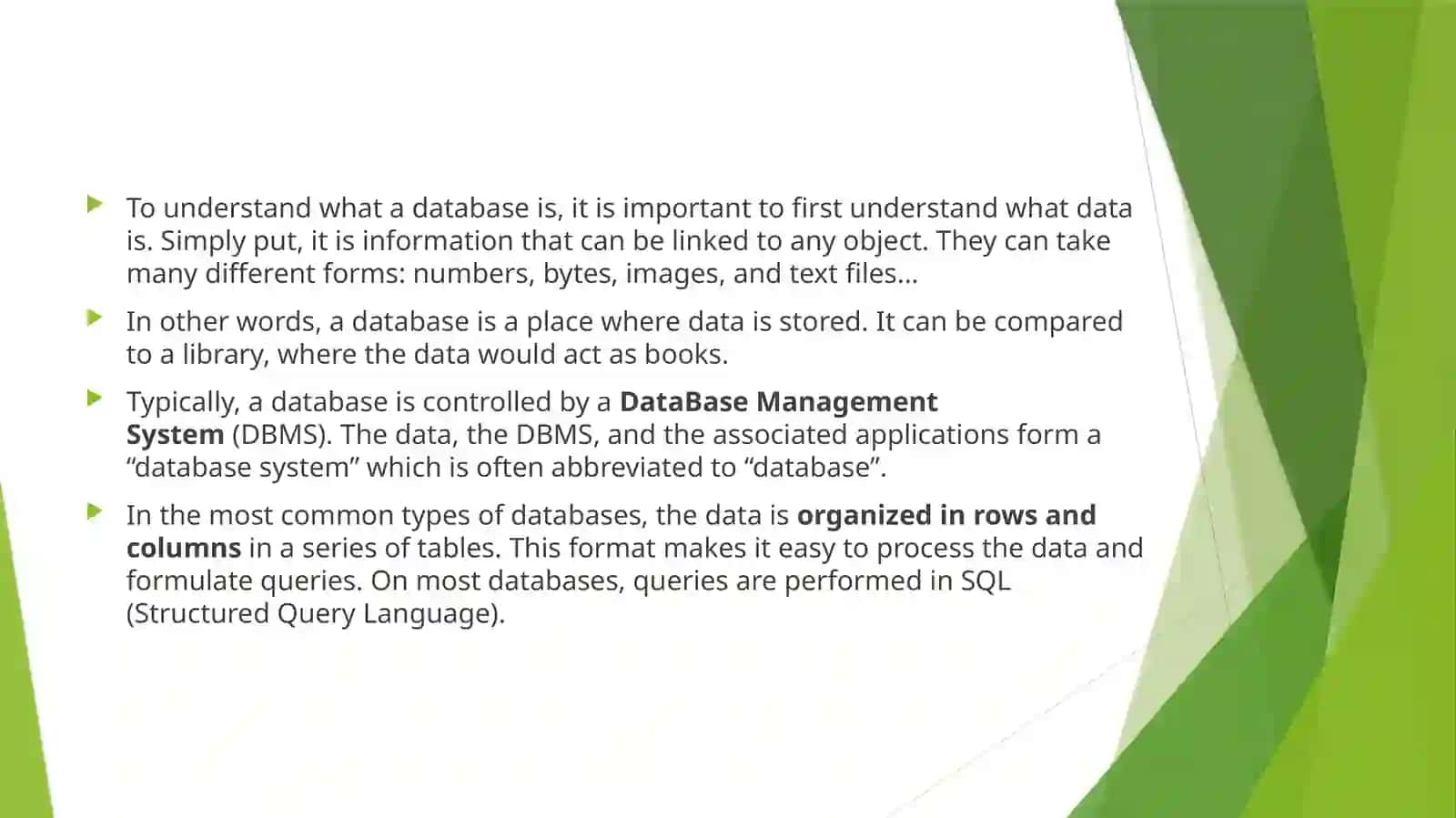 Parts of database 3